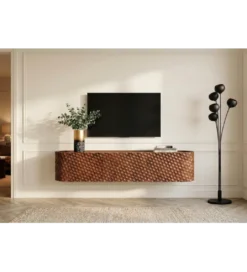 Stolik pod TV wiszący ADLON 160 cm drewno mango wzór 3D*Invicta Interior Online