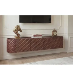 Stolik pod TV wiszący ADLON 160 cm drewno mango wzór 3D*Invicta Interior Online