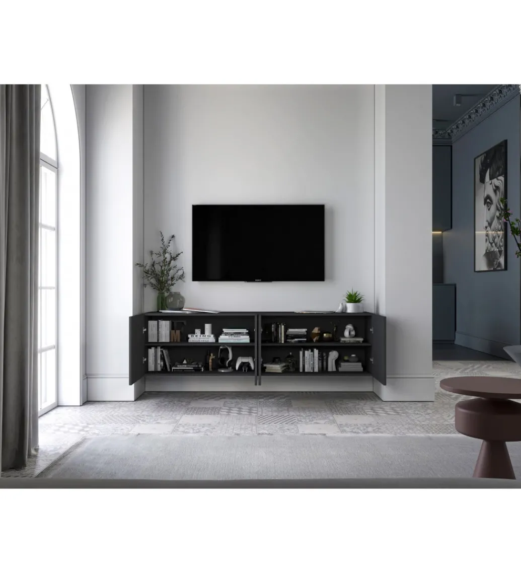 Stolik pod TV wiszący ELPIS 150 cm czarny*Polski Design ML Online