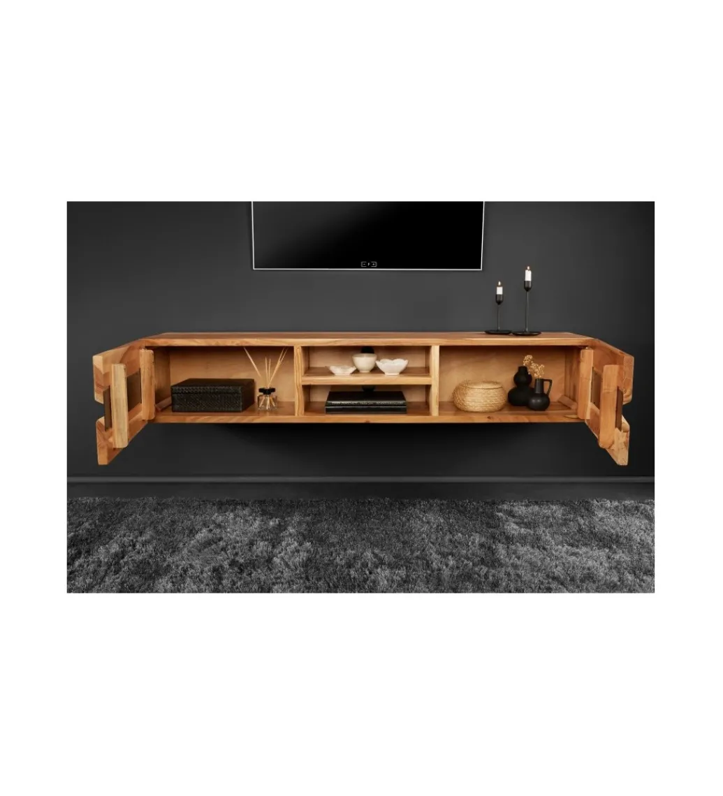 Stolik pod Tv wiszący EUFRAT Amazonas 160 cm drewno akacja*Invicta Interior - przedsprzedaż Outlet