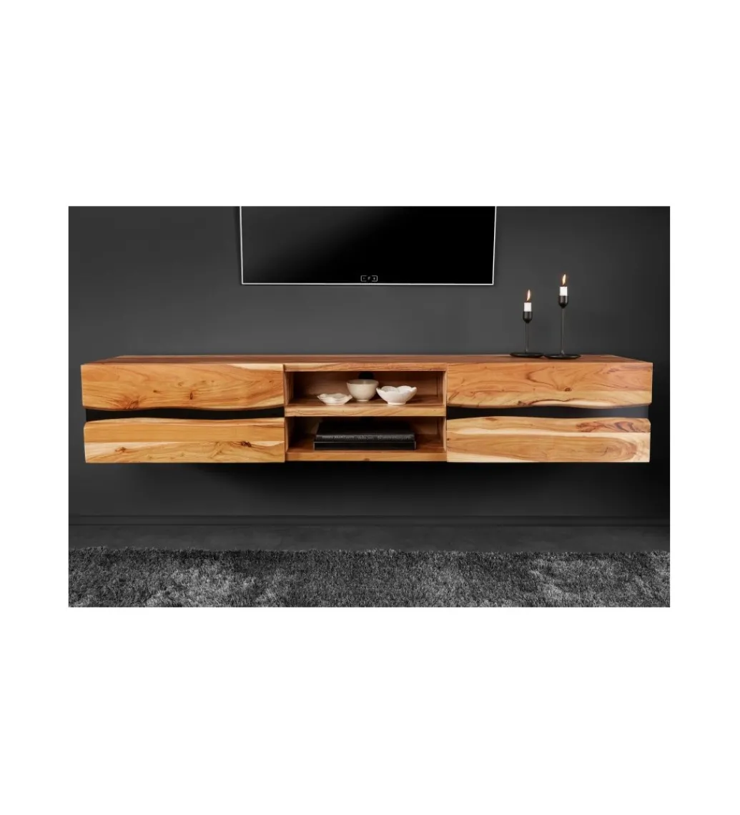 Stolik pod Tv wiszący EUFRAT Amazonas 160 cm drewno akacja*Invicta Interior - przedsprzedaż Outlet