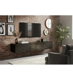 Stolik pod TV wiszący ILLUSION 160 cm 3D drewno mango*Invicta Interior New