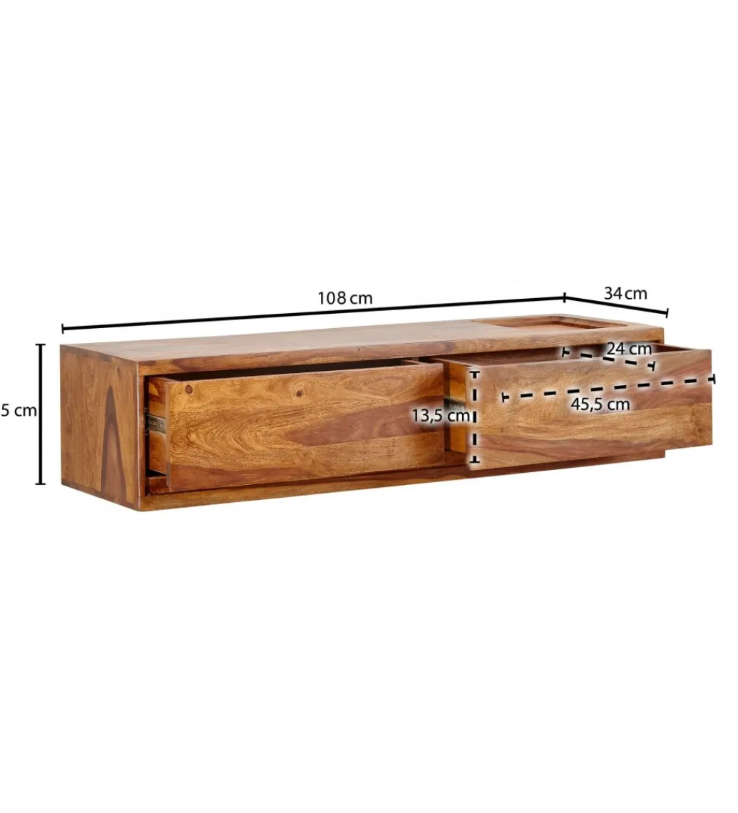 Stolik pod Tv wiszący INDIOS 108 cm drewno sheesham*WOHNLING, GERMANY Outlet