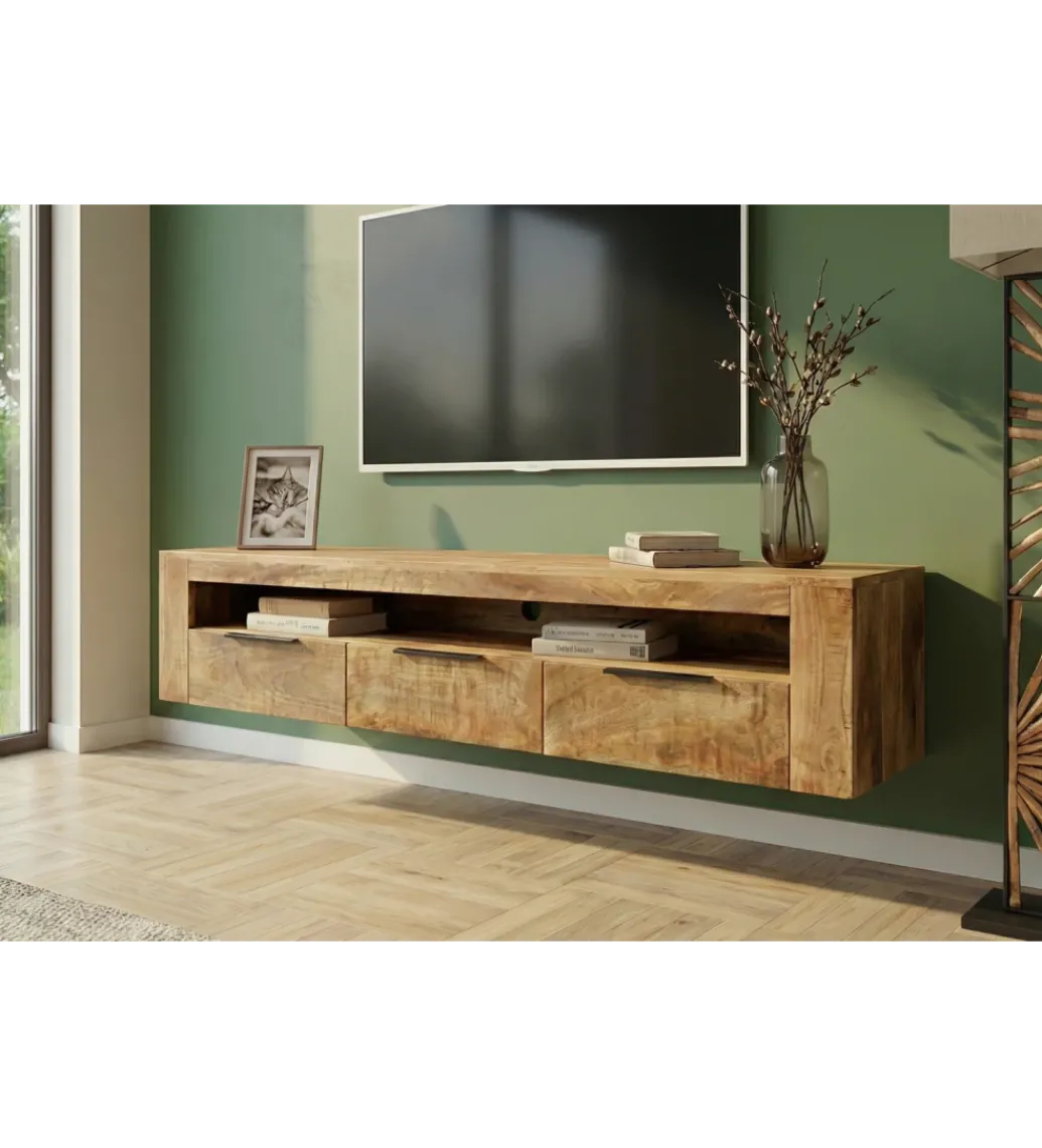 Stolik pod TV wiszący IRON CRAFT 160 cm drewno mango*Invicta Interior Best