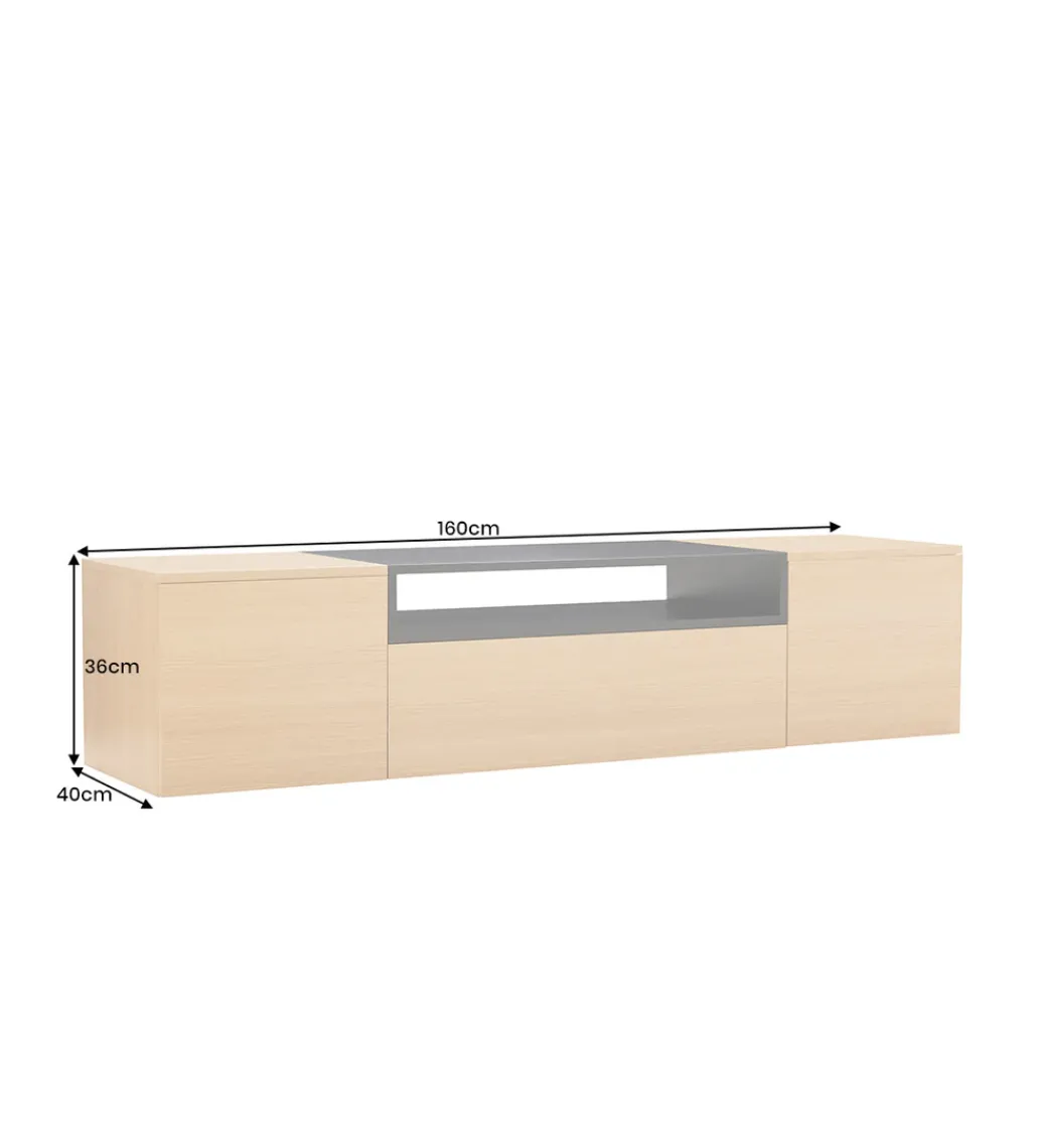 Stolik pod TV wiszący LOFT 160 cm naturalna czarna*Invicta Interior Sale