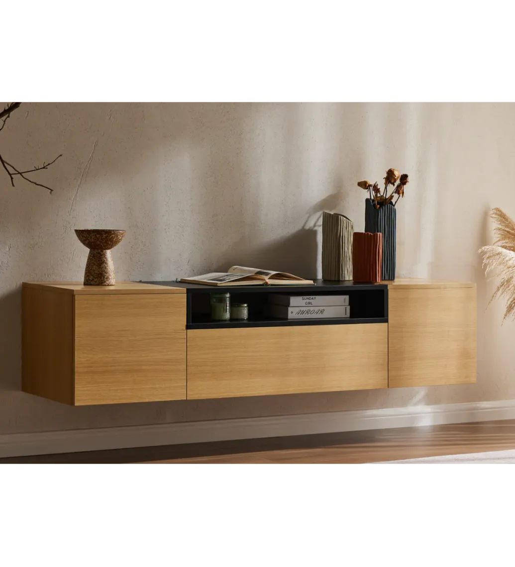 Stolik pod TV wiszący LOFT 160 cm naturalna czarna*Invicta Interior Sale