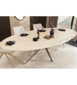 Stół owalny TRAVERTIN 220 cm ceramika w optyce trawertynu*Invicta Interior Outlet