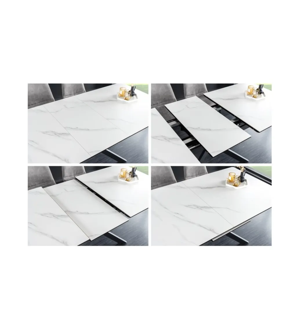 Stół rozkładany ARKANSAS 160 cm - 200 cm ceramika w optyce białego marmuru*Invicta Interior New