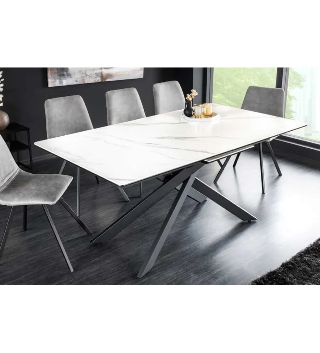Stół rozkładany ARKANSAS 160 cm - 200 cm ceramika w optyce białego marmuru*Invicta Interior New