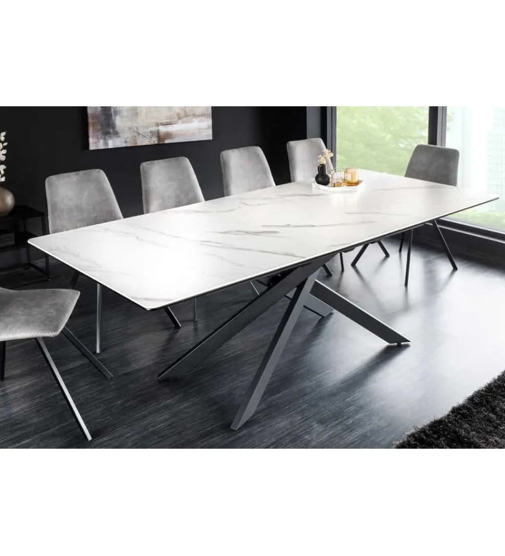 Stół rozkładany ARKANSAS 160 cm - 200 cm ceramika w optyce białego marmuru*Invicta Interior New