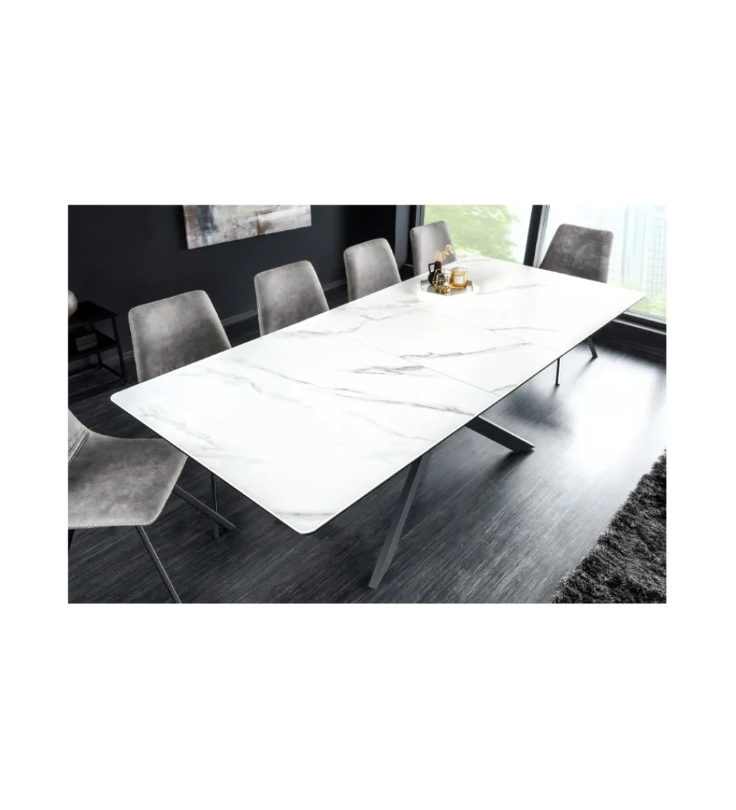 Stół rozkładany ARKANSAS 160 cm - 200 cm ceramika w optyce białego marmuru*Invicta Interior New