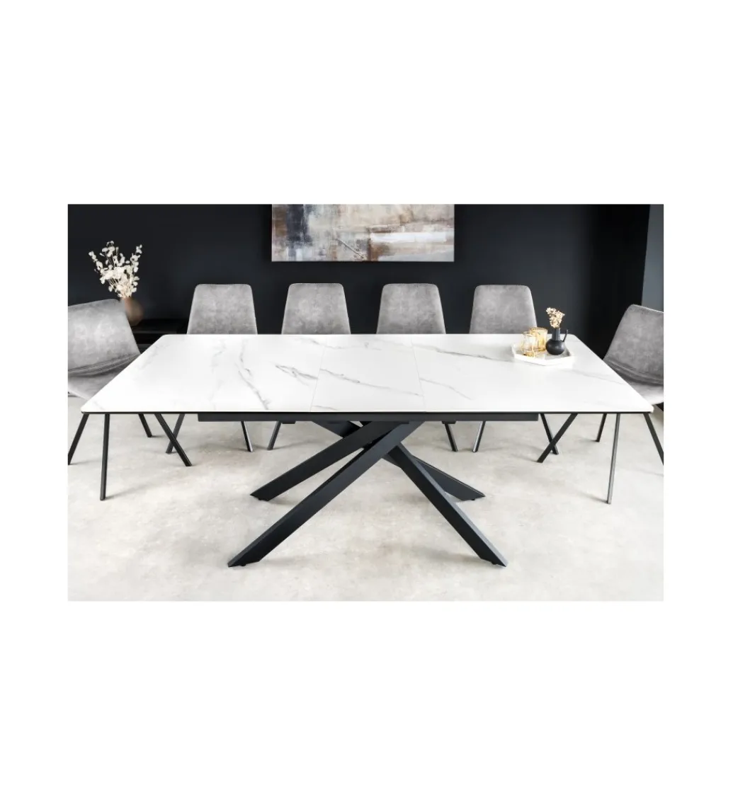 Stół rozkładany ARKANSAS 160 cm - 200 cm ceramika w optyce białego marmuru*Invicta Interior New