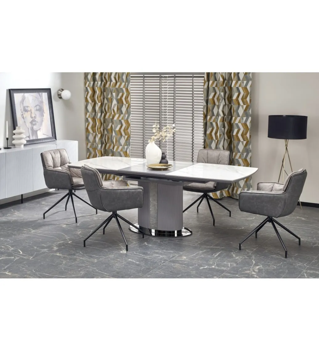 Stół rozkładany DANCAN 160 cm - 220 cm ceramika w optyce białego marmuru*Halmar Discount