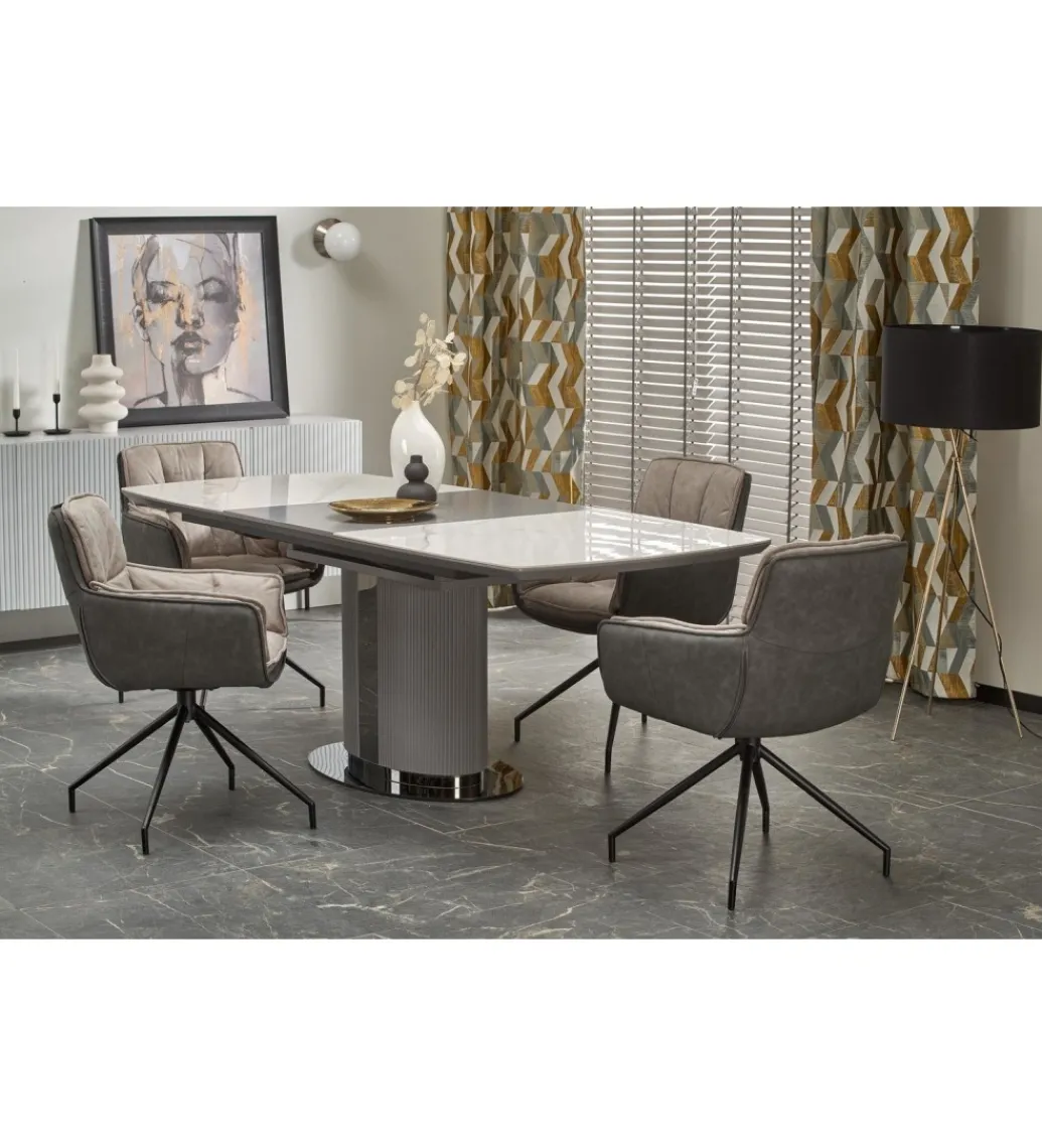 Stół rozkładany DANCAN 160 cm - 220 cm ceramika w optyce białego marmuru*Halmar Discount