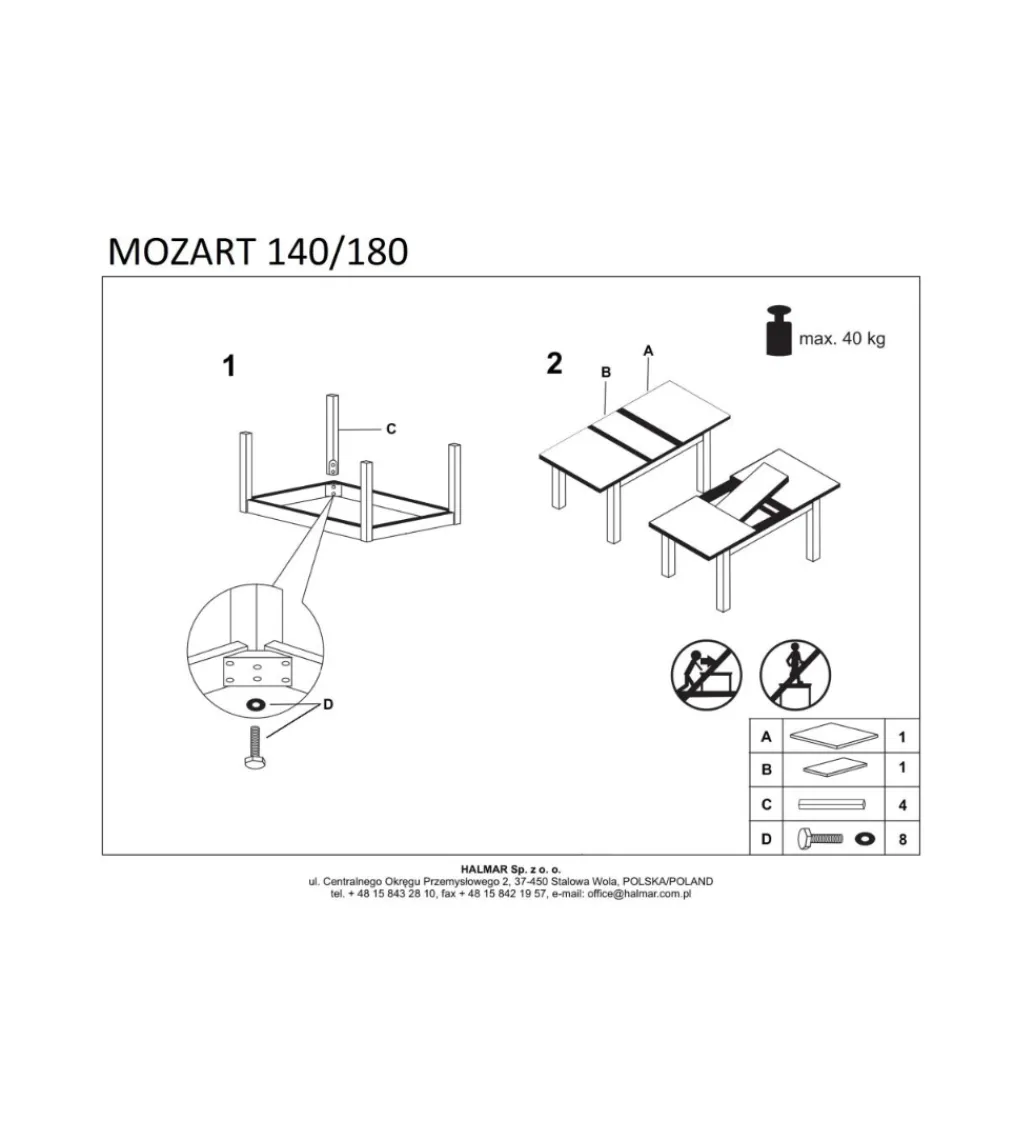 Stół rozkładany MOZART 140 cm - 180 cm biały*Halmar Online