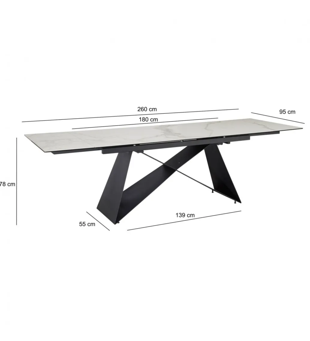 Stół rozkładany WOHNLING od 180 od 260 cm ceramika w optyce marmuru nogi X*WOHNLING, GERMANY Sale