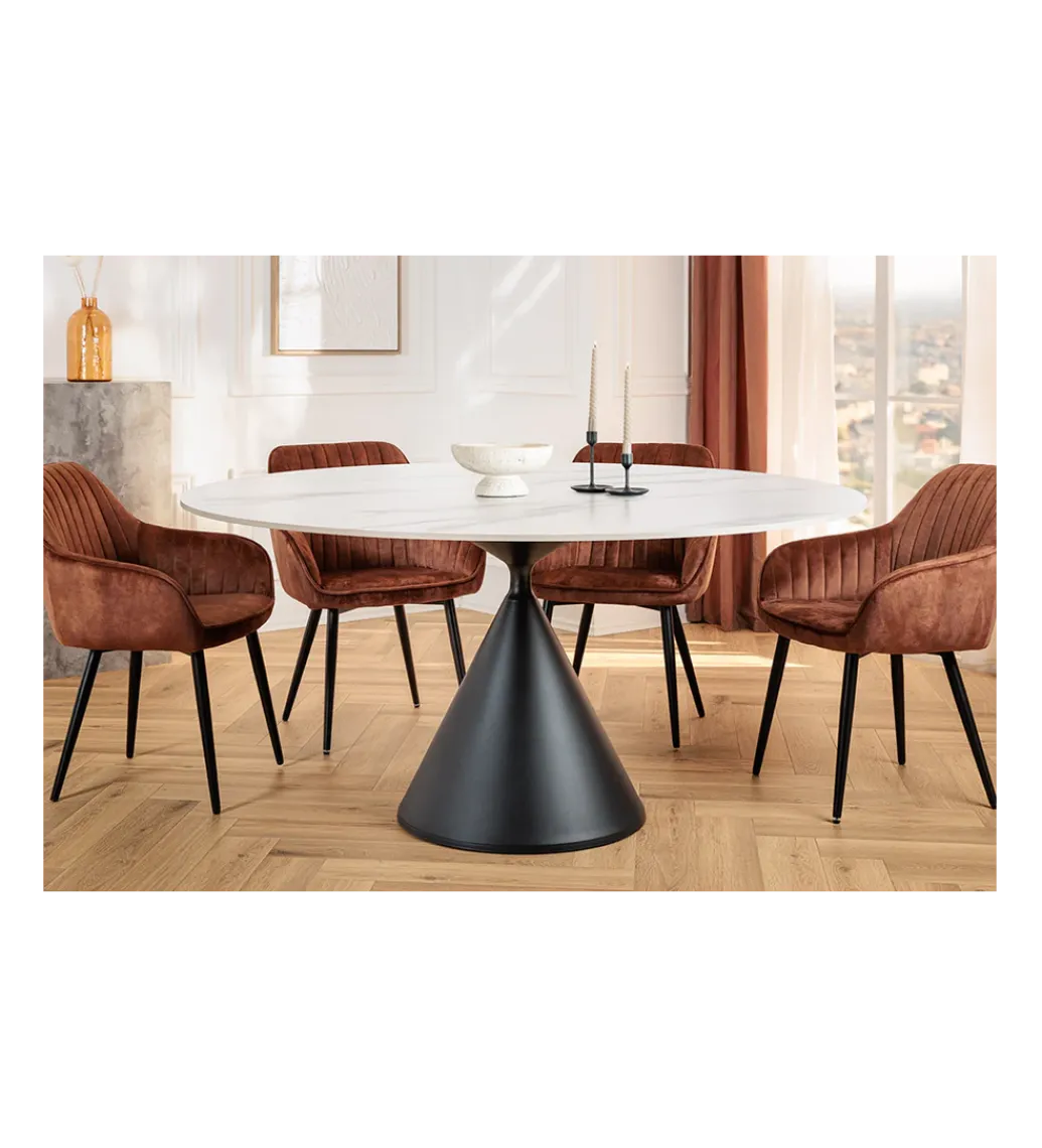 Stół SIGNATURE 135 cm okrągły blat ceramika w optyce białego marmuru*Invicta Interior Online