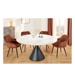 Stół SIGNATURE 135 cm okrągły blat ceramika w optyce białego marmuru*Invicta Interior Online