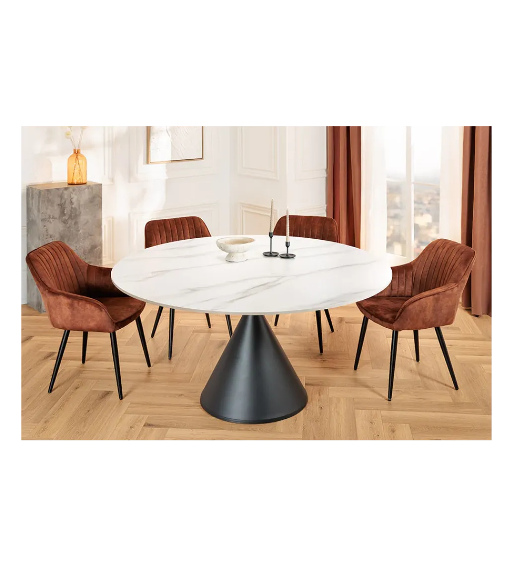 Stół SIGNATURE 135 cm okrągły blat ceramika w optyce białego marmuru*Invicta Interior Online