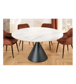 Stół SIGNATURE 135 cm okrągły blat ceramika w optyce białego marmuru*Invicta Interior Online