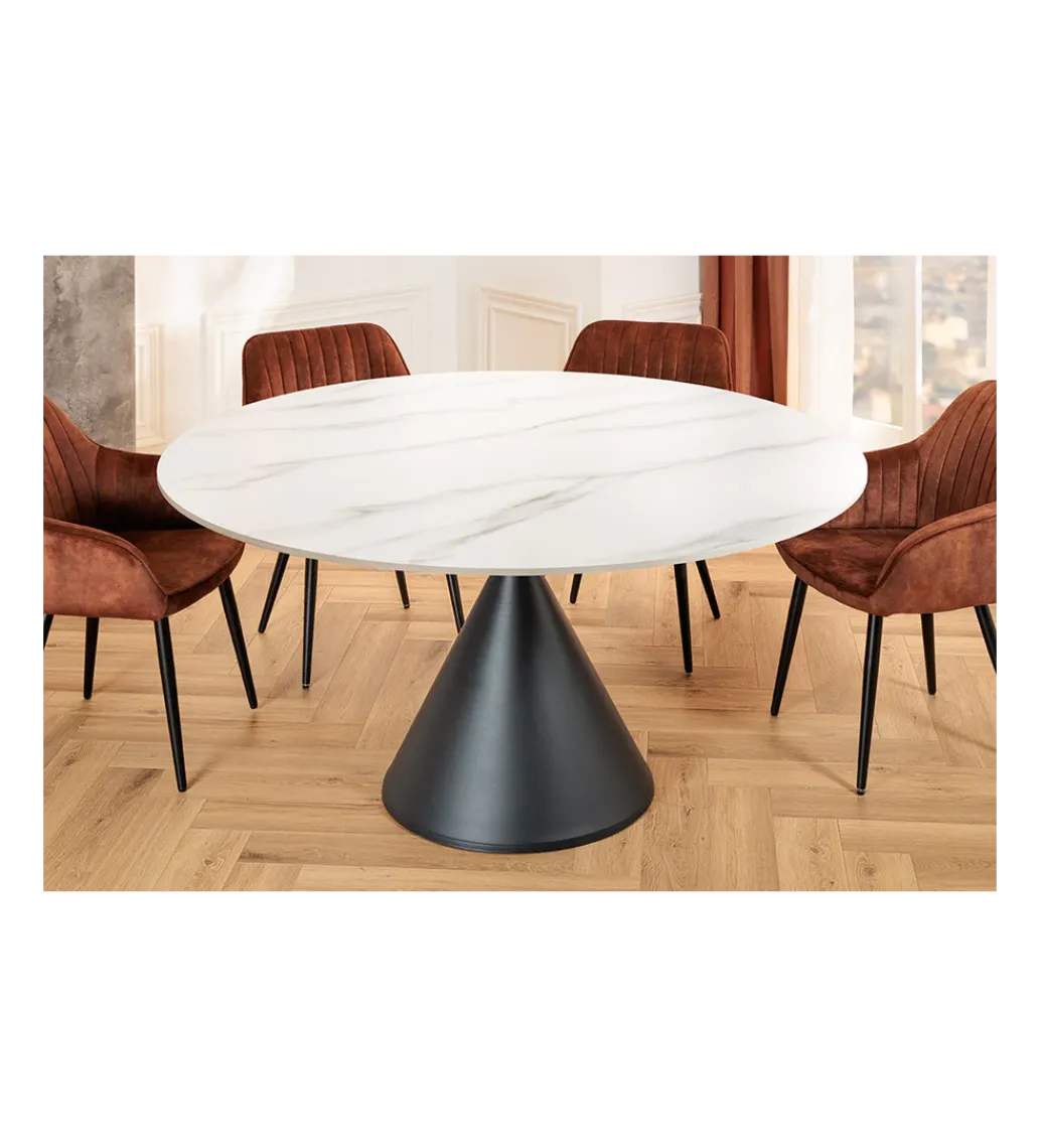 Stół SIGNATURE 135 cm okrągły blat ceramika w optyce białego marmuru*Invicta Interior Online