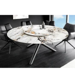 Stół SPIN 150 cm ceramiczny marmur biały z obrotowym wynajmowanym blatem*Invicta Interior - przedsprzedaż Online