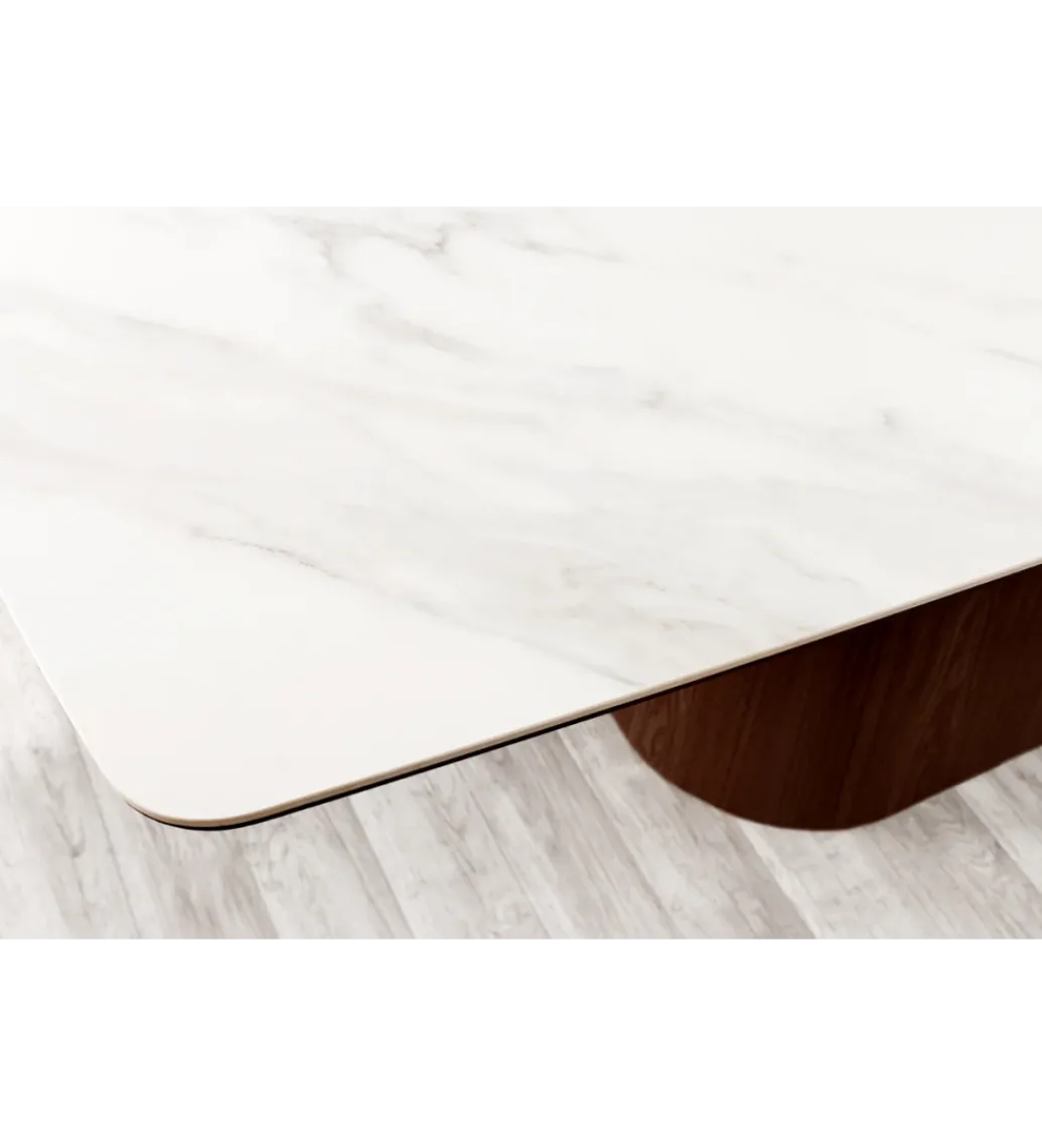 Stół UNIQUE 200 cm drewno orzechowe blat ceramika w optyce białego marmuru*Invicta Interior Online