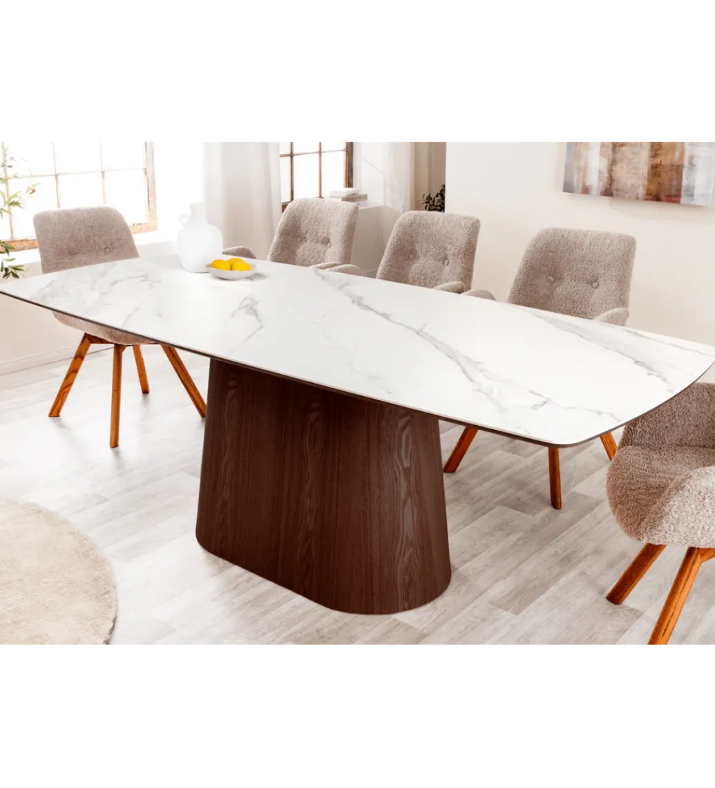 Stół UNIQUE 200 cm drewno orzechowe blat ceramika w optyce białego marmuru*Invicta Interior Online