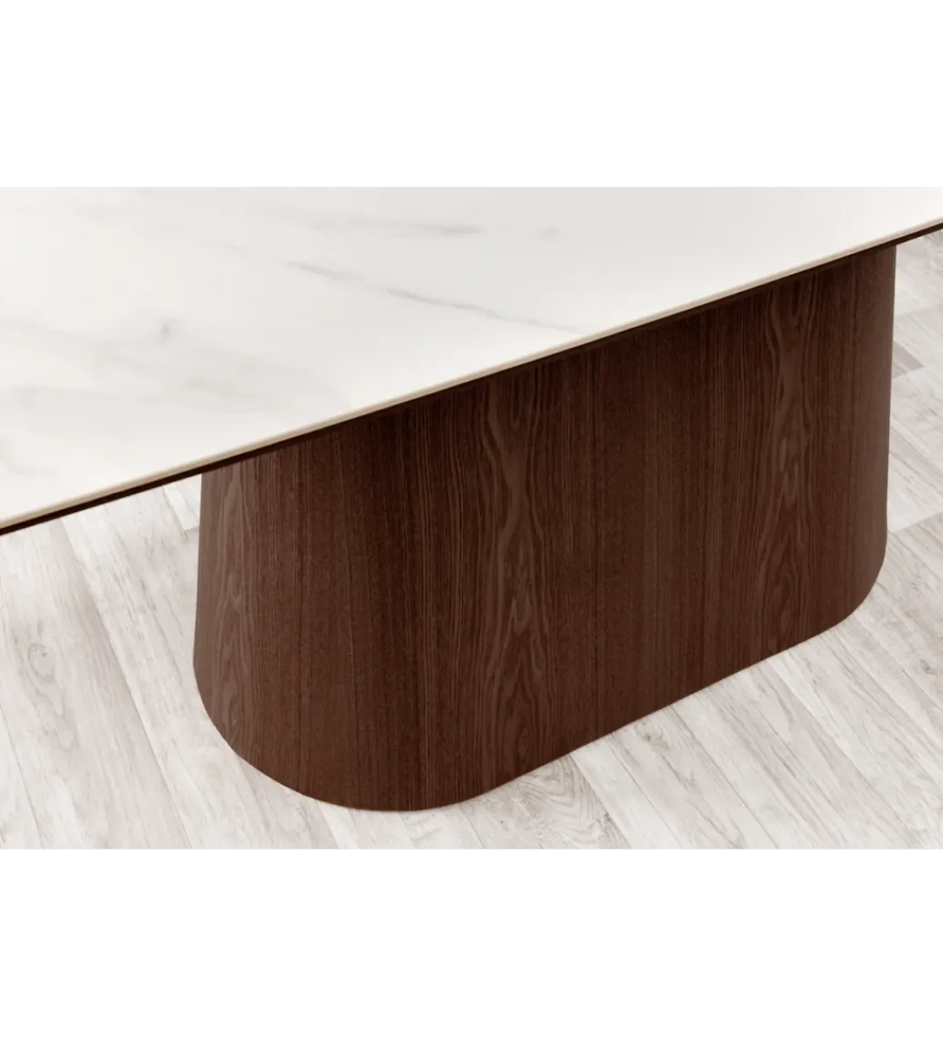 Stół UNIQUE 200 cm drewno orzechowe blat ceramika w optyce białego marmuru*Invicta Interior Online