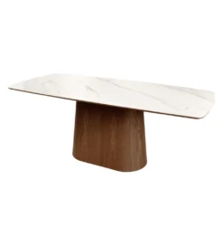 Stół UNIQUE 200 cm drewno orzechowe blat ceramika w optyce białego marmuru*Invicta Interior Online