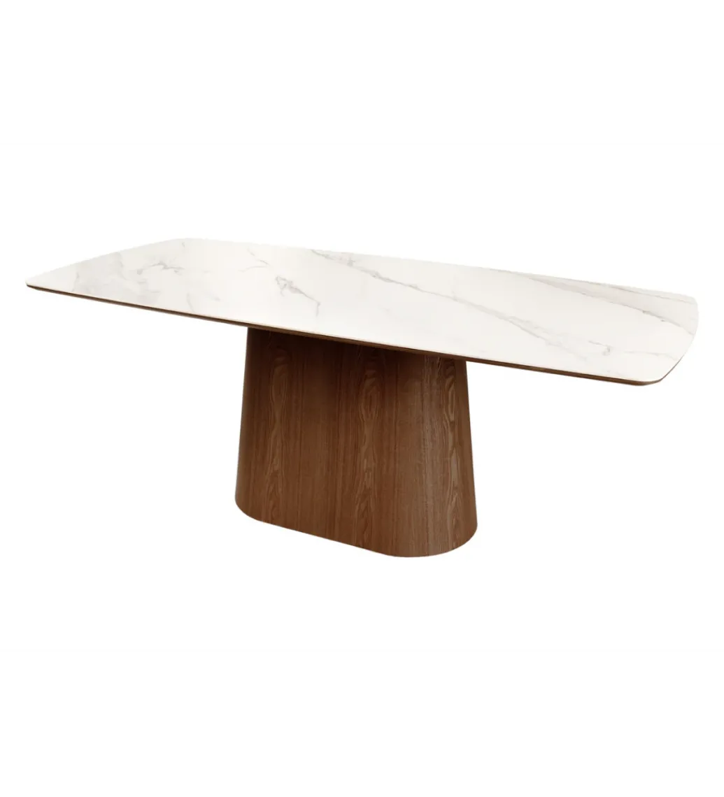 Stół UNIQUE 200 cm drewno orzechowe blat ceramika w optyce białego marmuru*Invicta Interior Online