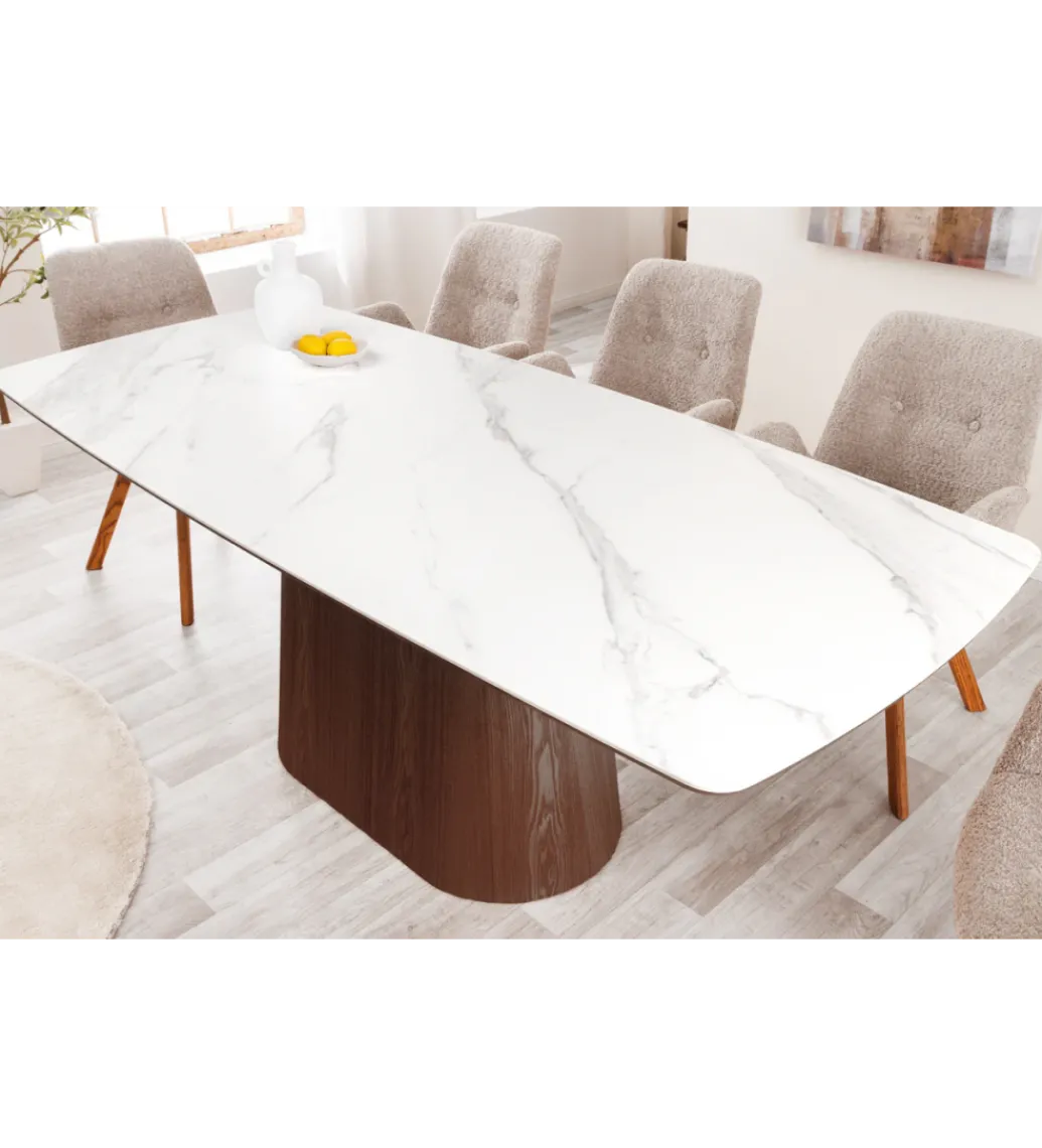 Stół UNIQUE 200 cm drewno orzechowe blat ceramika w optyce białego marmuru*Invicta Interior Online