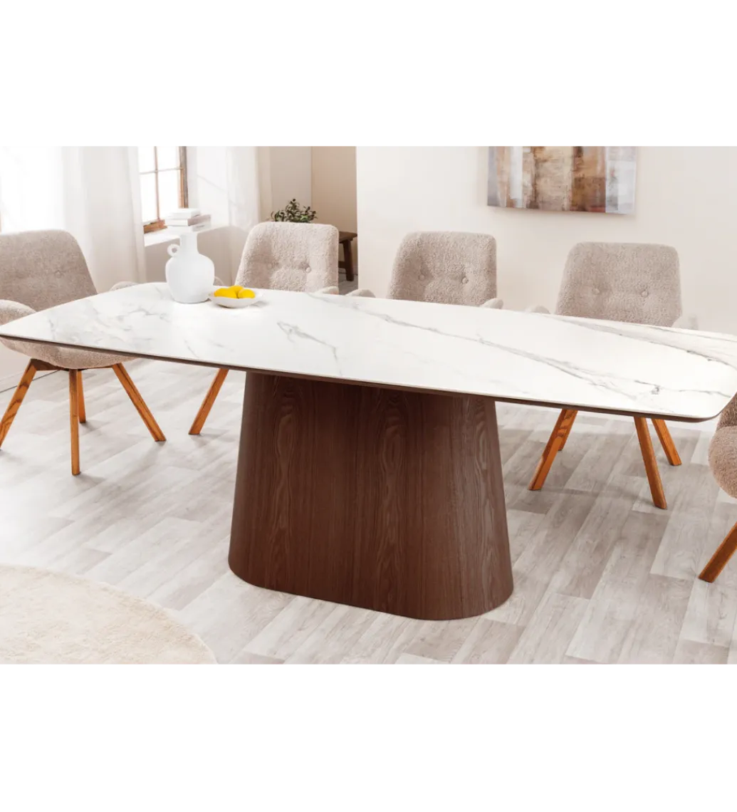 Stół UNIQUE 200 cm drewno orzechowe blat ceramika w optyce białego marmuru*Invicta Interior Online