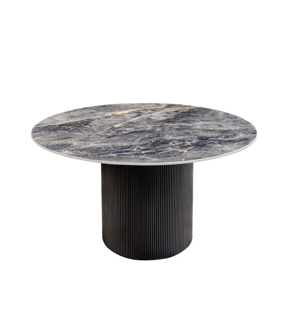 Stół UNIQUE 120 cm okrągły ceramiczny blat efekt czarny marmur*Invicta Interior Best