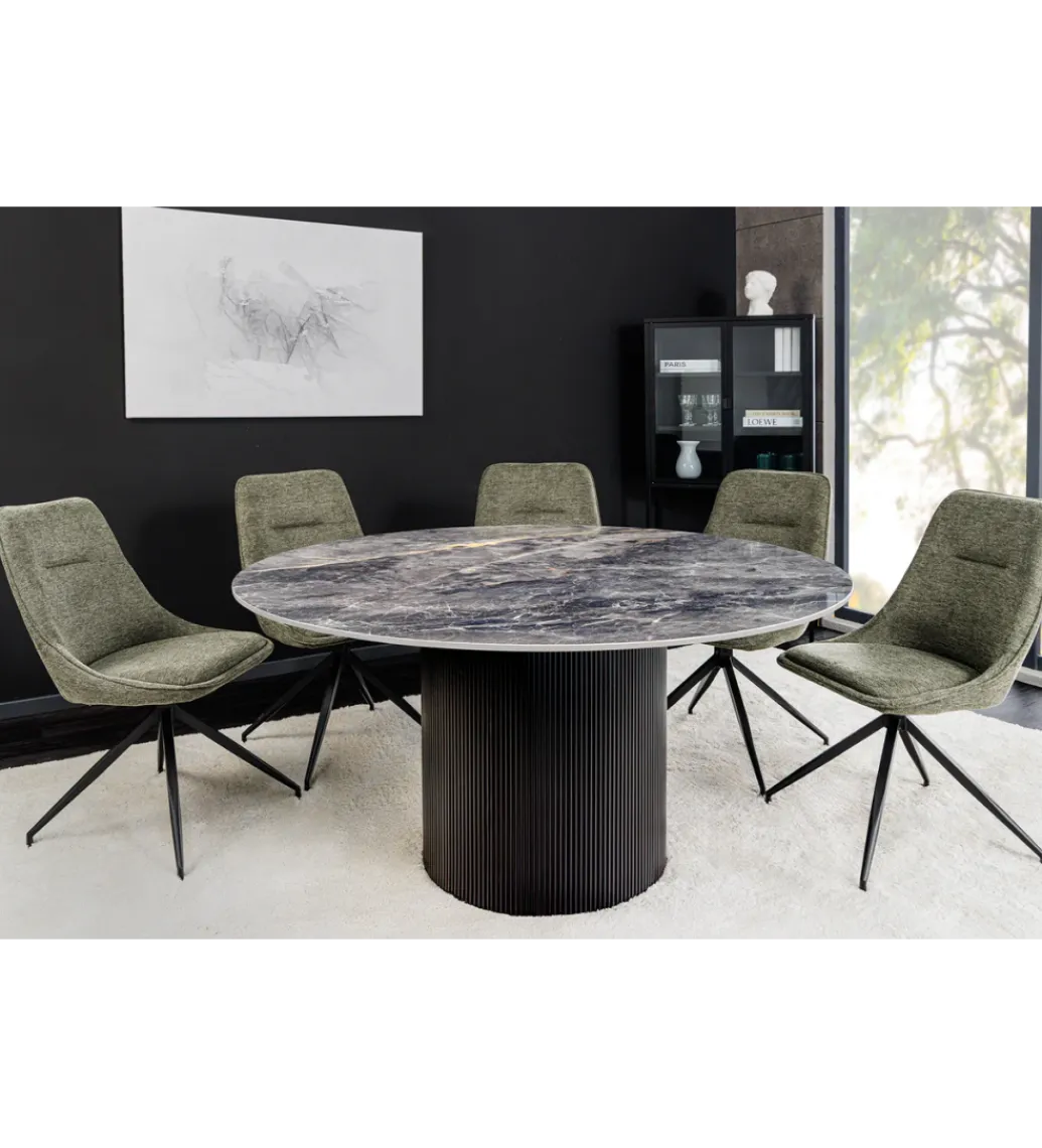 Stół UNIQUE 120 cm okrągły ceramiczny blat efekt czarny marmur*Invicta Interior Best