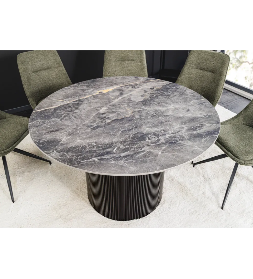 Stół UNIQUE 120 cm okrągły ceramiczny blat efekt czarny marmur*Invicta Interior Best