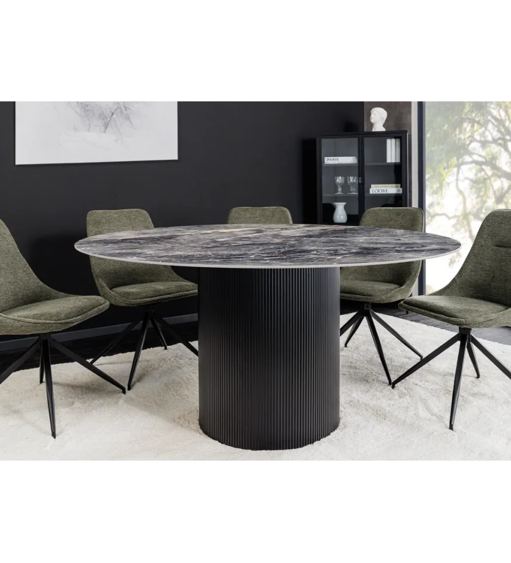 Stół UNIQUE 120 cm okrągły ceramiczny blat efekt czarny marmur*Invicta Interior Best