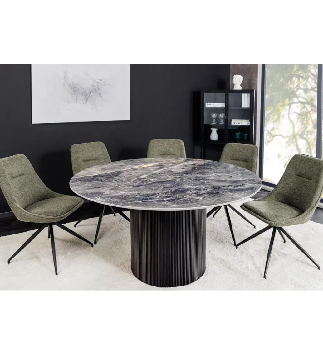 Stół UNIQUE 120 cm okrągły ceramiczny blat efekt czarny marmur*Invicta Interior Best