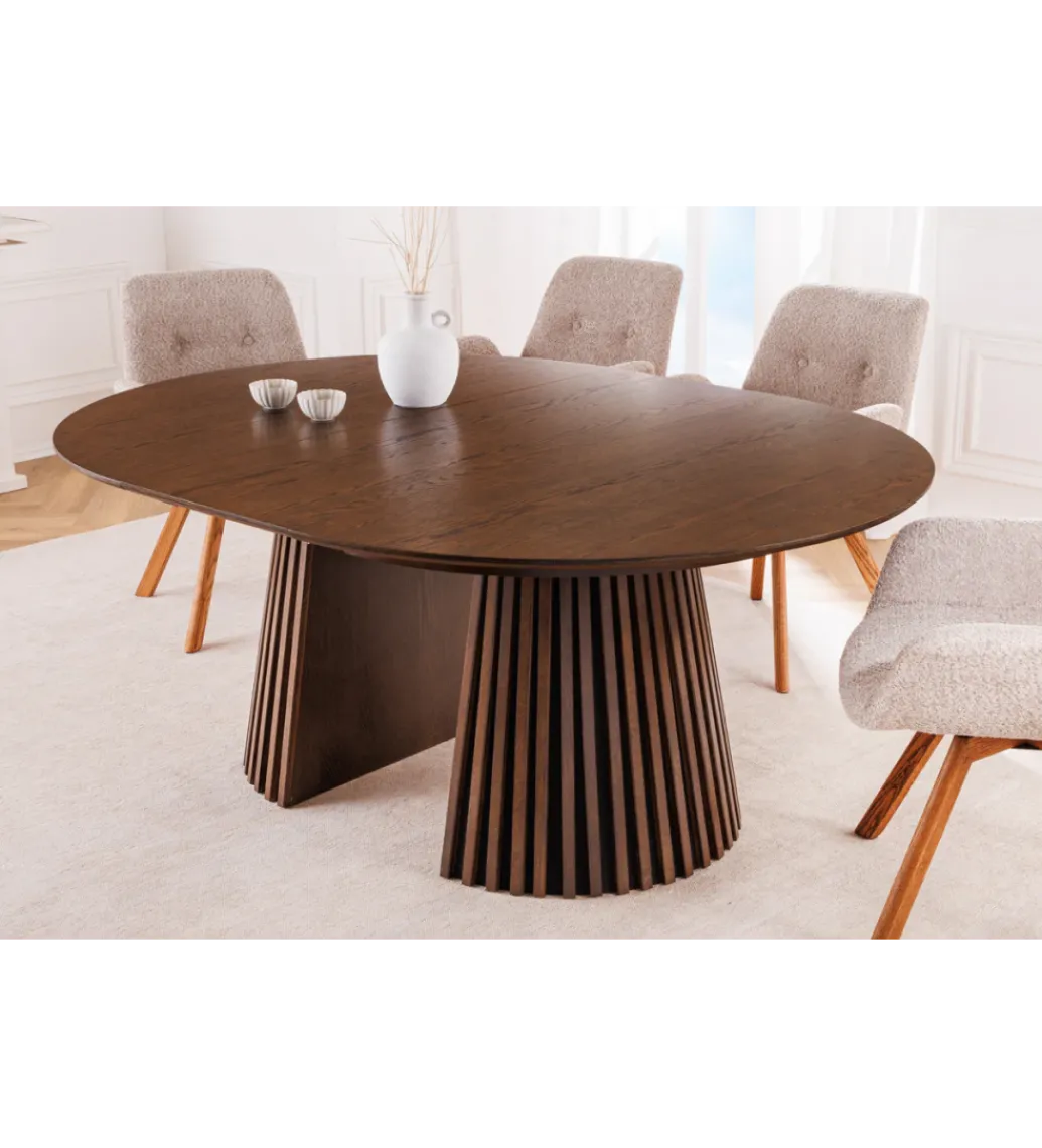 Stół VALHALLA WOOD okrągły 120-160-200cm rozkładany dąb ciemny*Invicta Interior