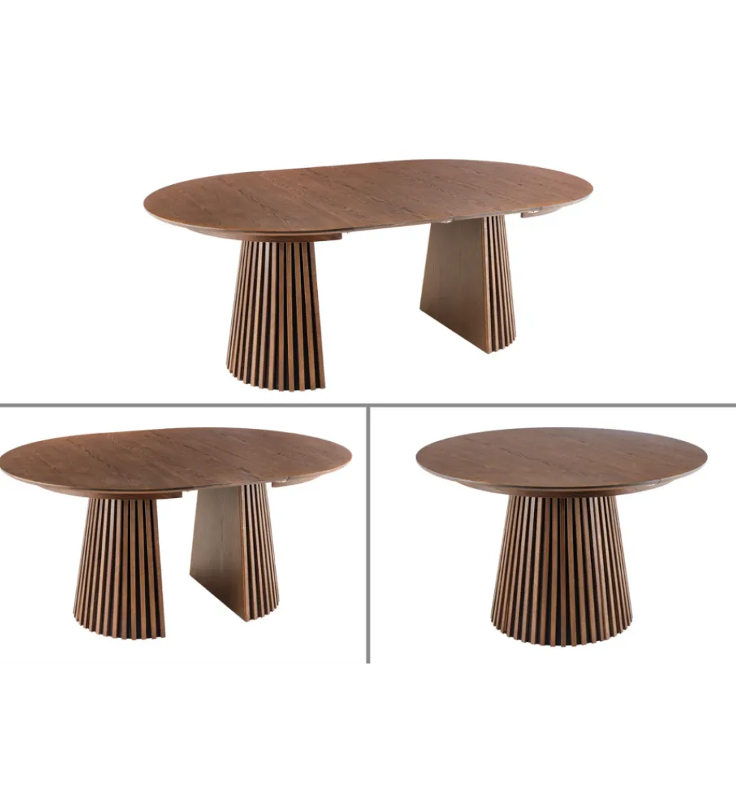 Stół VALHALLA WOOD okrągły 120-160-200cm rozkładany dąb ciemny*Invicta Interior