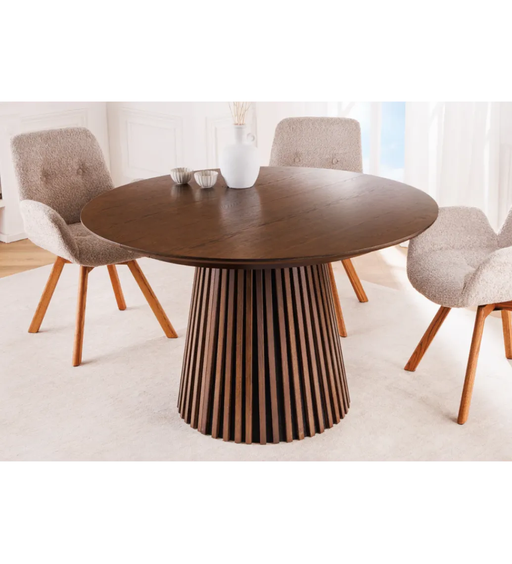 Stół VALHALLA WOOD okrągły 120-160-200cm rozkładany dąb ciemny*Invicta Interior