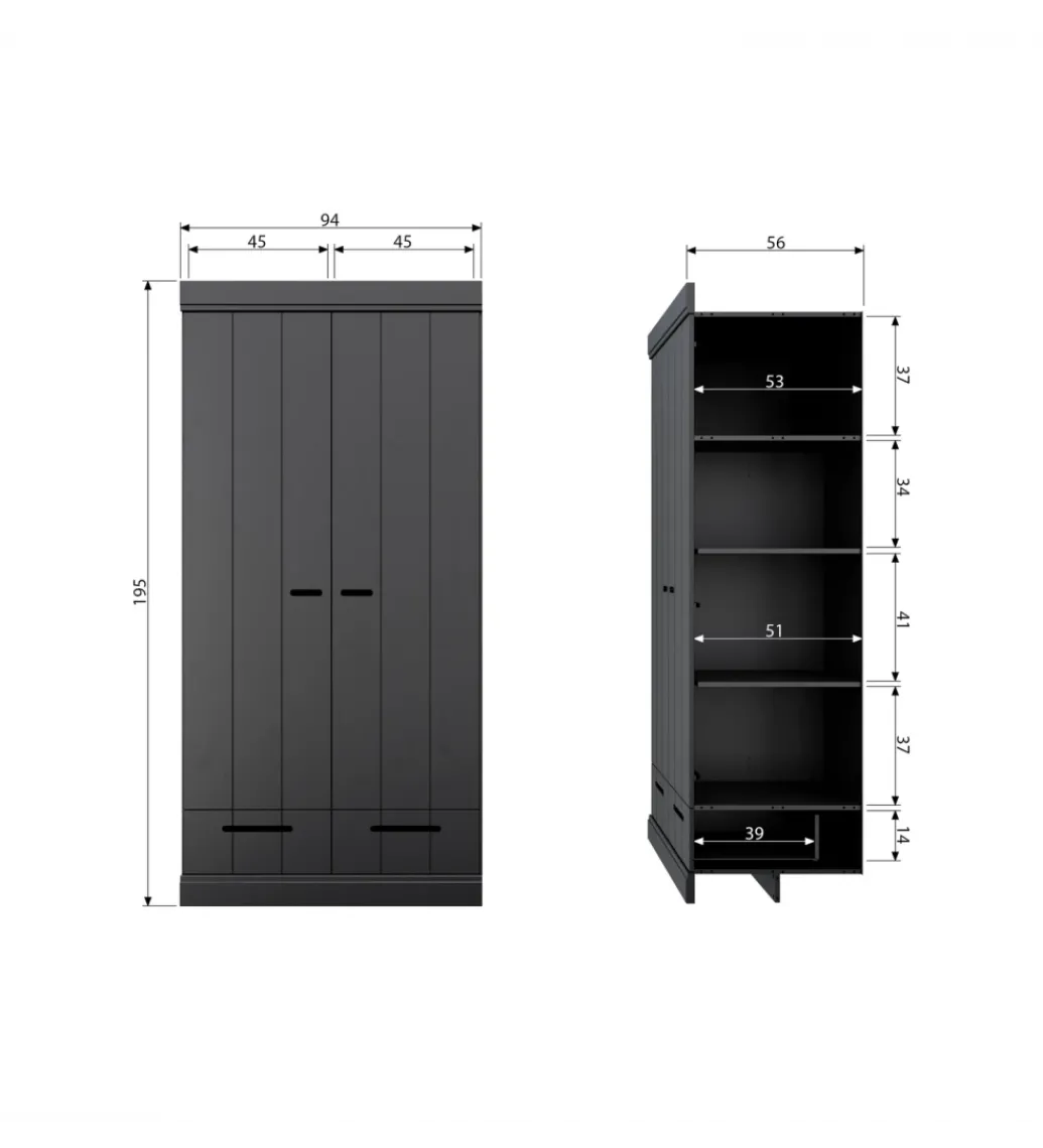 Szafa DRAWER 195 x 94 cm drewno sosna czarna*WOOOD Hot