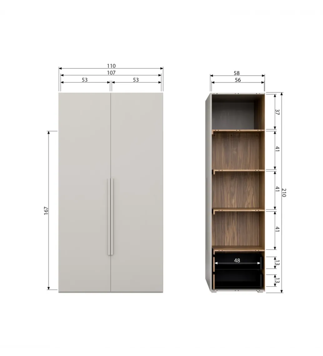 Szafa dwudrzwiowa RENS 110 cm dekor orzechowy szara*WOOOD Clearance