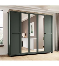 Szafa EVORA 246 cm zielona z dodatkiem koloru dąb Lefkas*Helvetia Clearance
