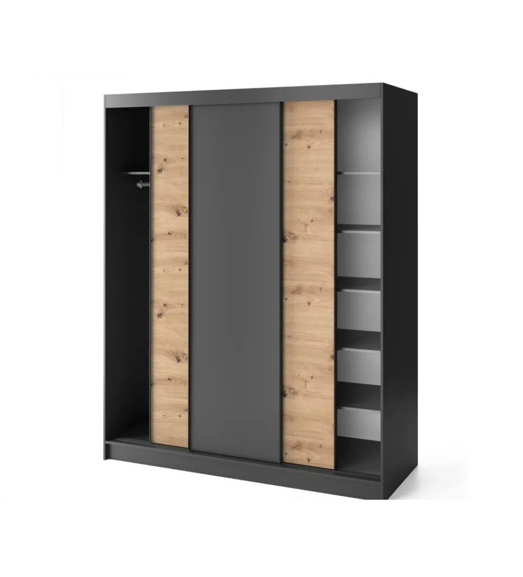 Szafa przesuwna Esville III 180 cm w optyce Dąb artisan/Czarny mat*ELTAP Discount