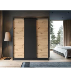 Szafa przesuwna Esville III 180 cm w optyce Dąb artisan/Czarny mat*ELTAP Discount