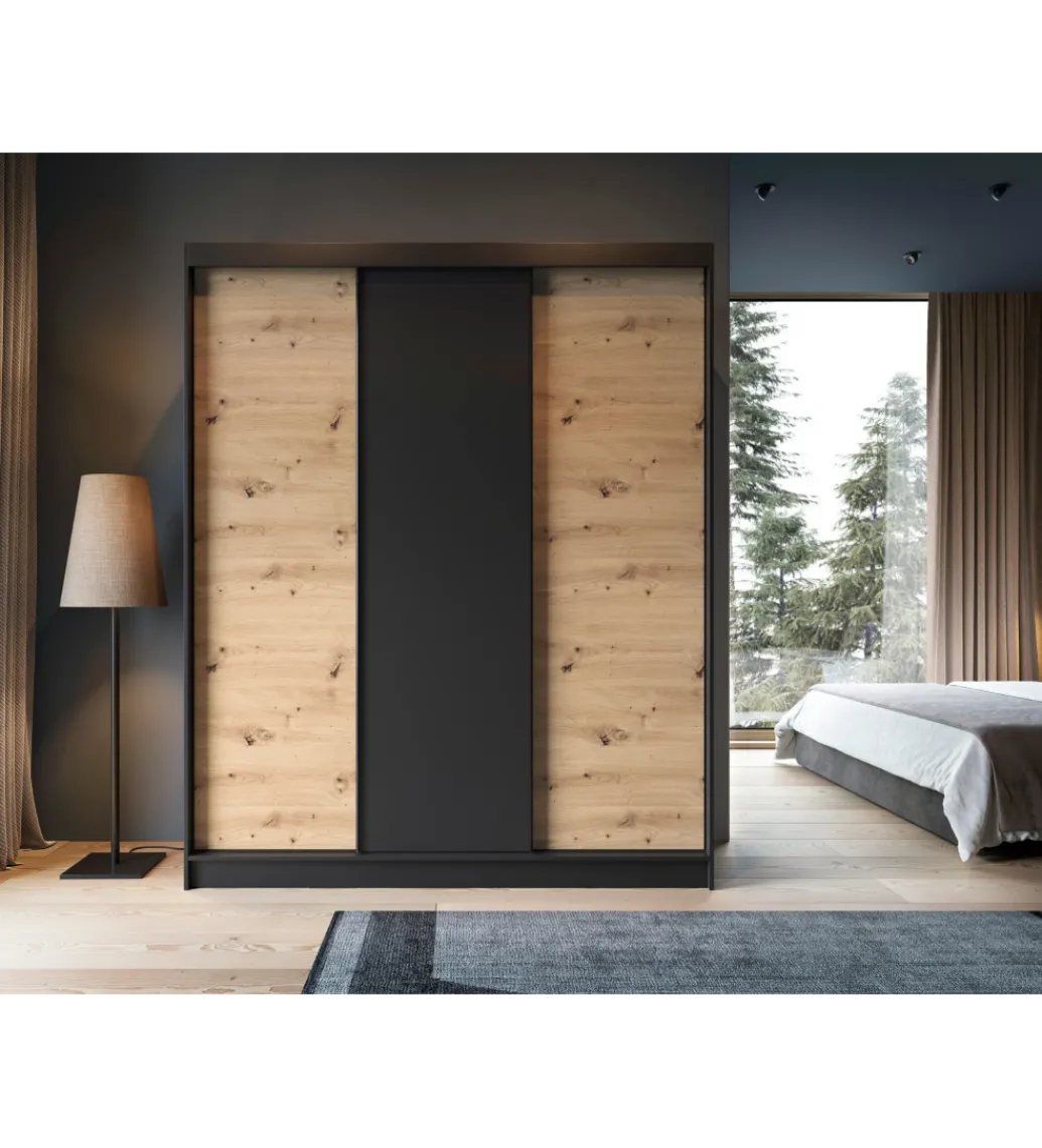 Szafa przesuwna Esville III 180 cm w optyce Dąb artisan/Czarny mat*ELTAP Discount