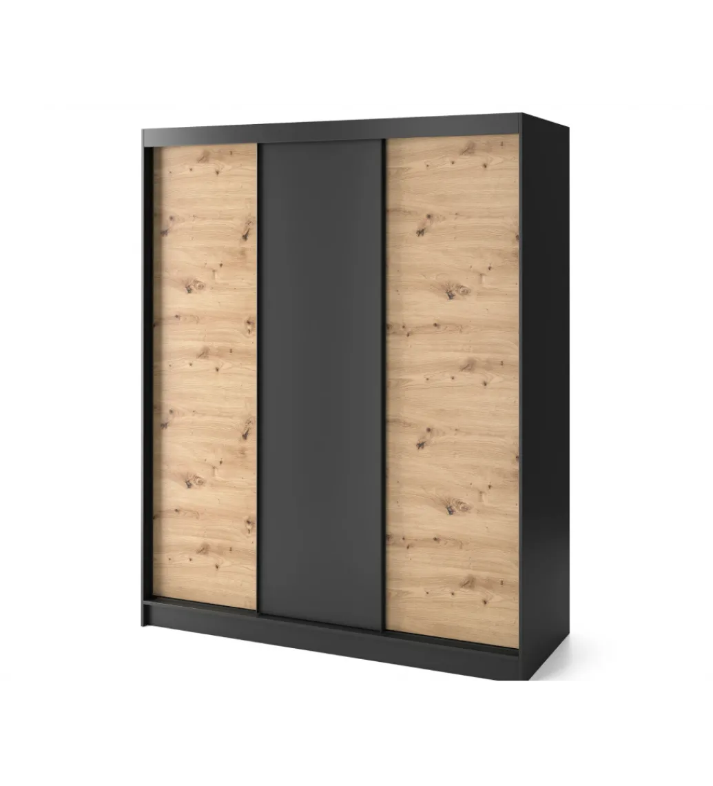 Szafa przesuwna Esville III 180 cm w optyce Dąb artisan/Czarny mat*ELTAP Discount