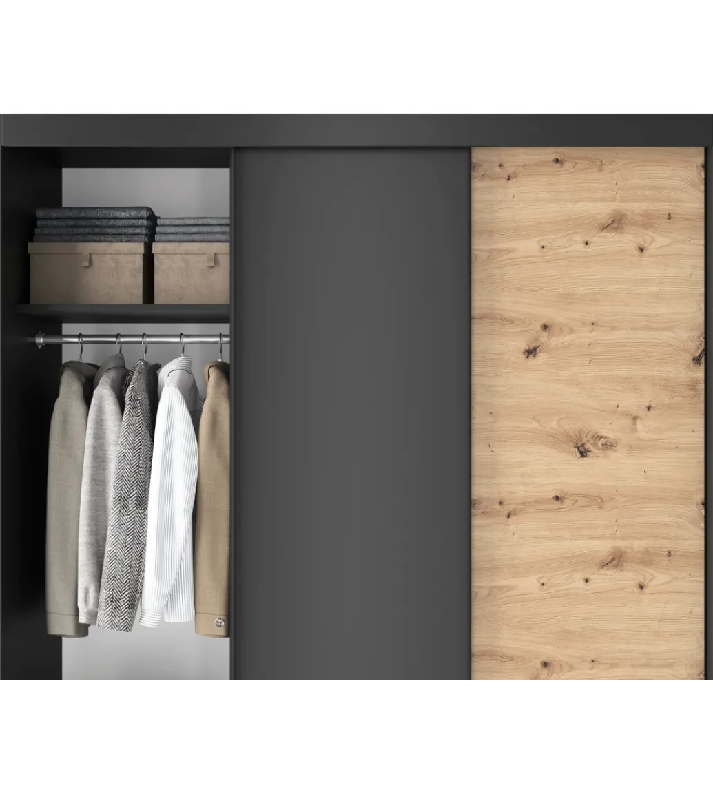 Szafa przesuwna Esville III 180 cm w optyce Dąb artisan/Czarny mat*ELTAP Discount