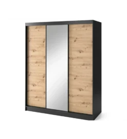 Szafa przesuwna Esville III z lustrem 180 cm w optyce Dąb artisan/Czarny mat*ELTAP Discount